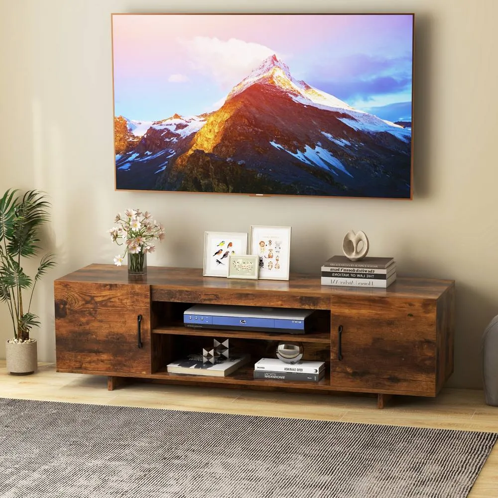 Costway TV Stand for TVs up to 70" 152 cm Entertainment Center w/ Power Outlet in Brown 3