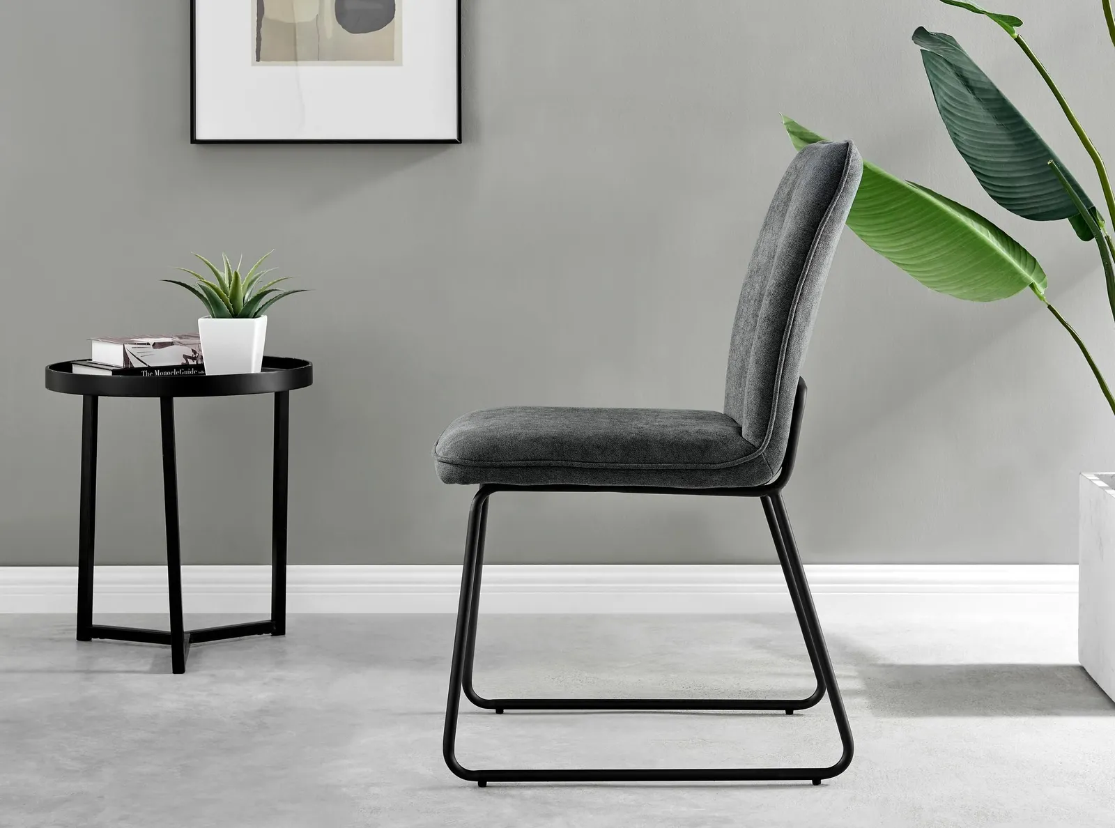 FurnitureboxUK Set of 2 Modern Chic Deep Padded Soft & Durable Stitched Fabric & Black Powder Coated Metal Leg Dining Chairs in Dark Grey 5