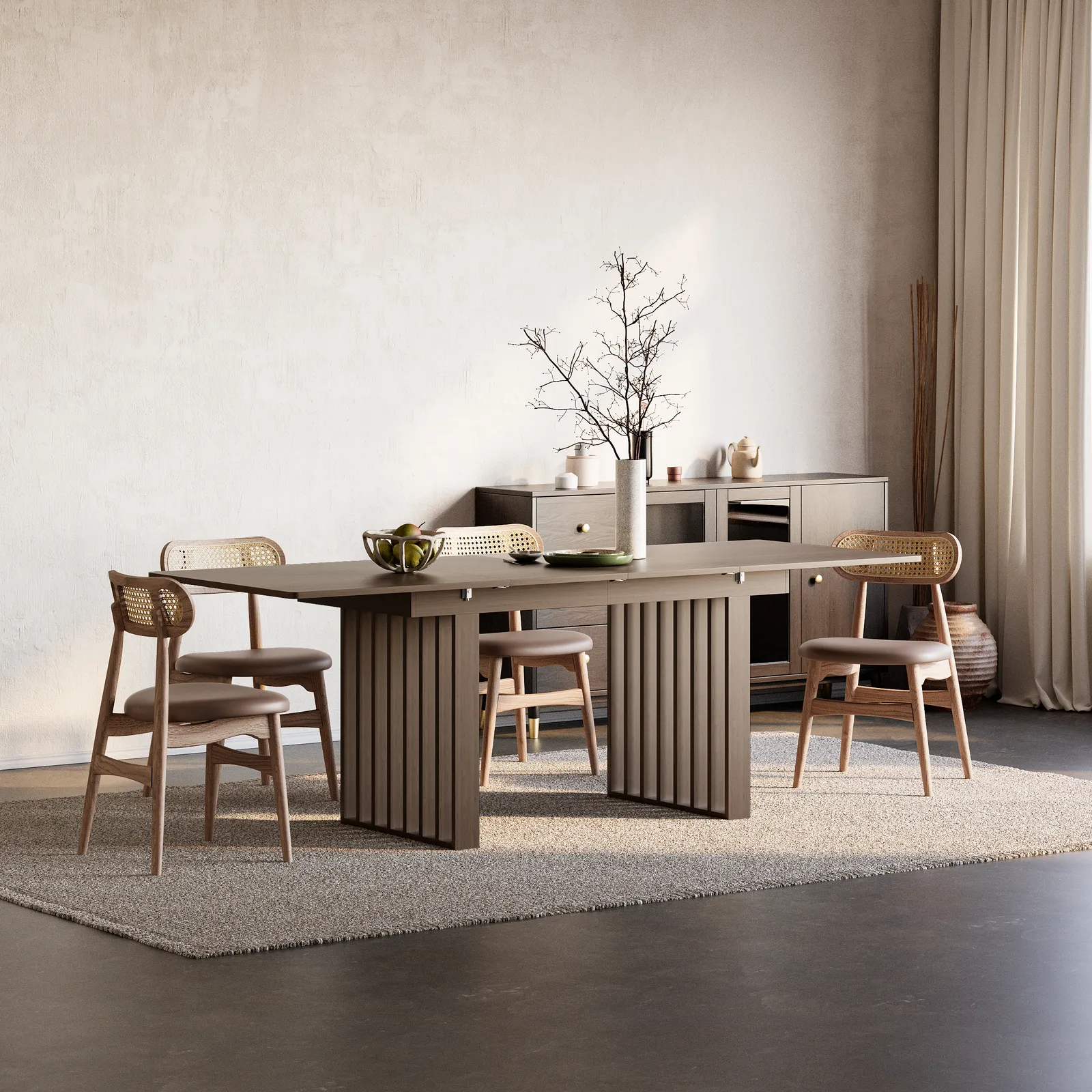 1400mm-2200mm Extendable Dining Table Walnut Seats 4-8 People