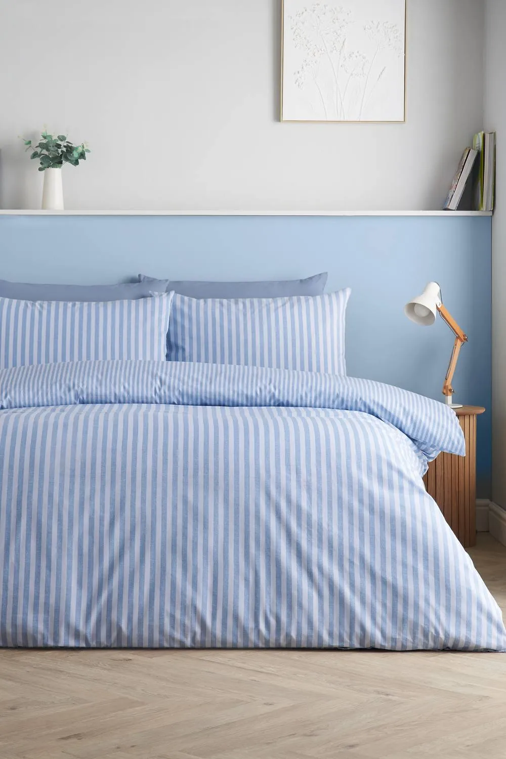 Catherine Lansfield 'Epping Textured Stripe' Reversible Duvet Cover Set in Blue 1