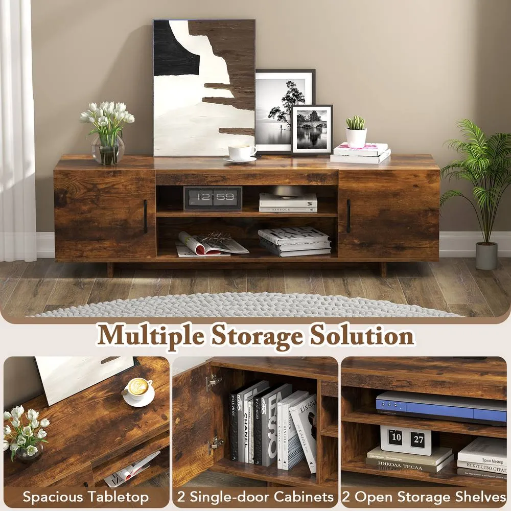 Costway TV Stand for TVs up to 70" 152 cm Entertainment Center w/ Power Outlet in Brown 4