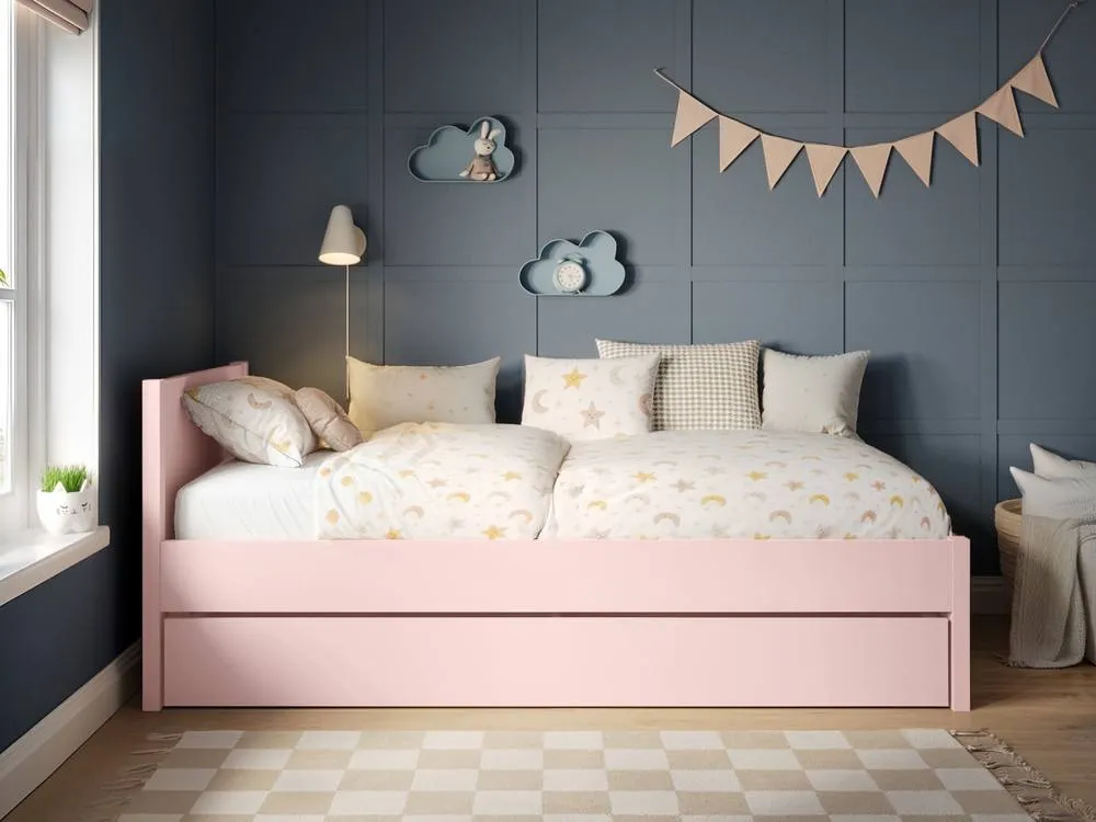 Flair Oli Single Wooden Bed with Drawers in Pink 3