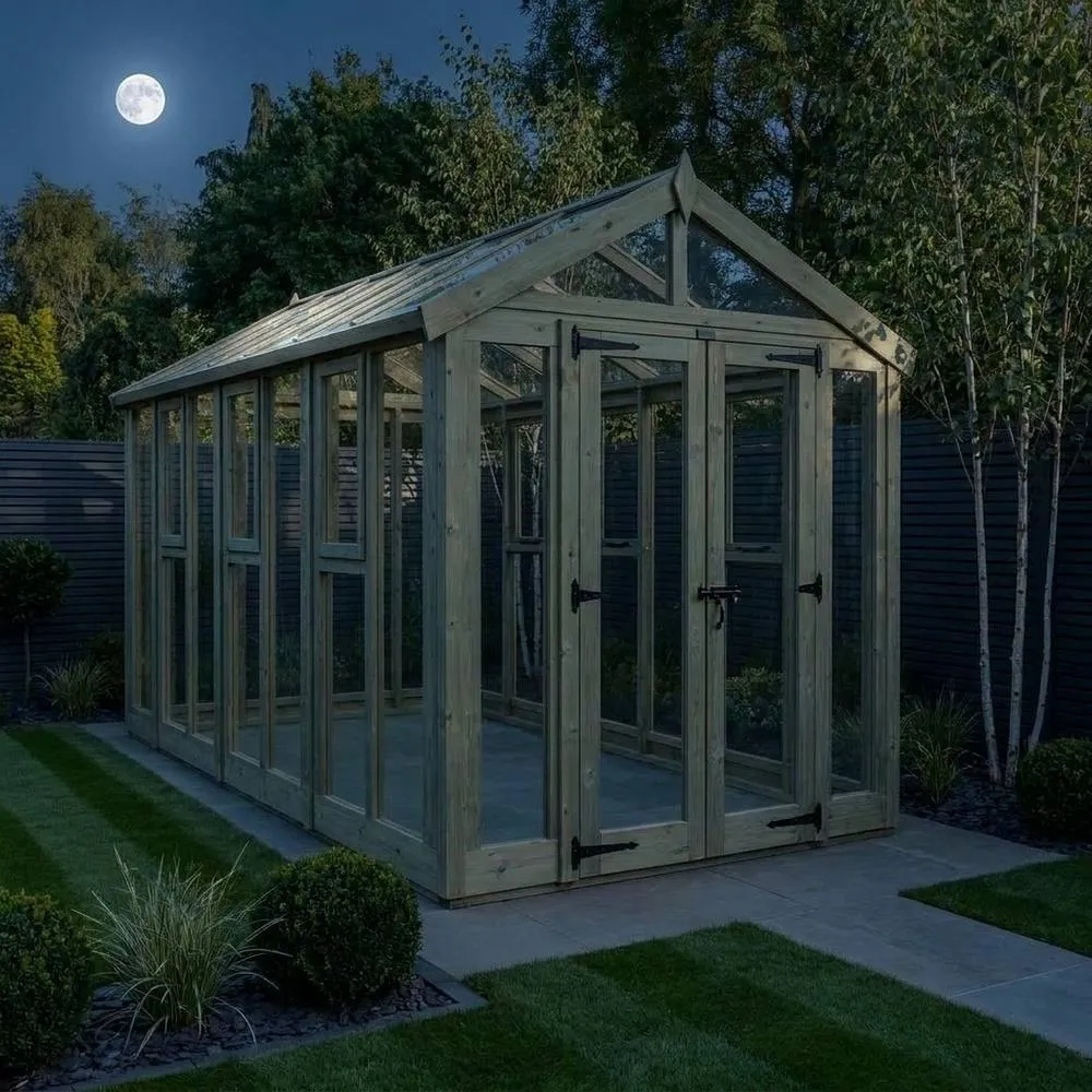 Buttercup Farm 6ft x 14ft Apex Toughened Glass Greenhouse - Pressure Treated Timber in Natural 3