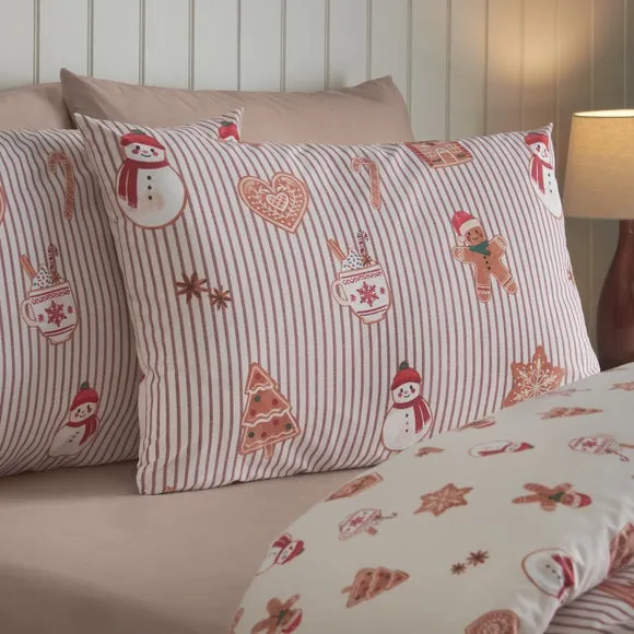 Catherine Lansfield Christmas Gingerbread Stripe Duvet Cover & Pillowcase Set 3