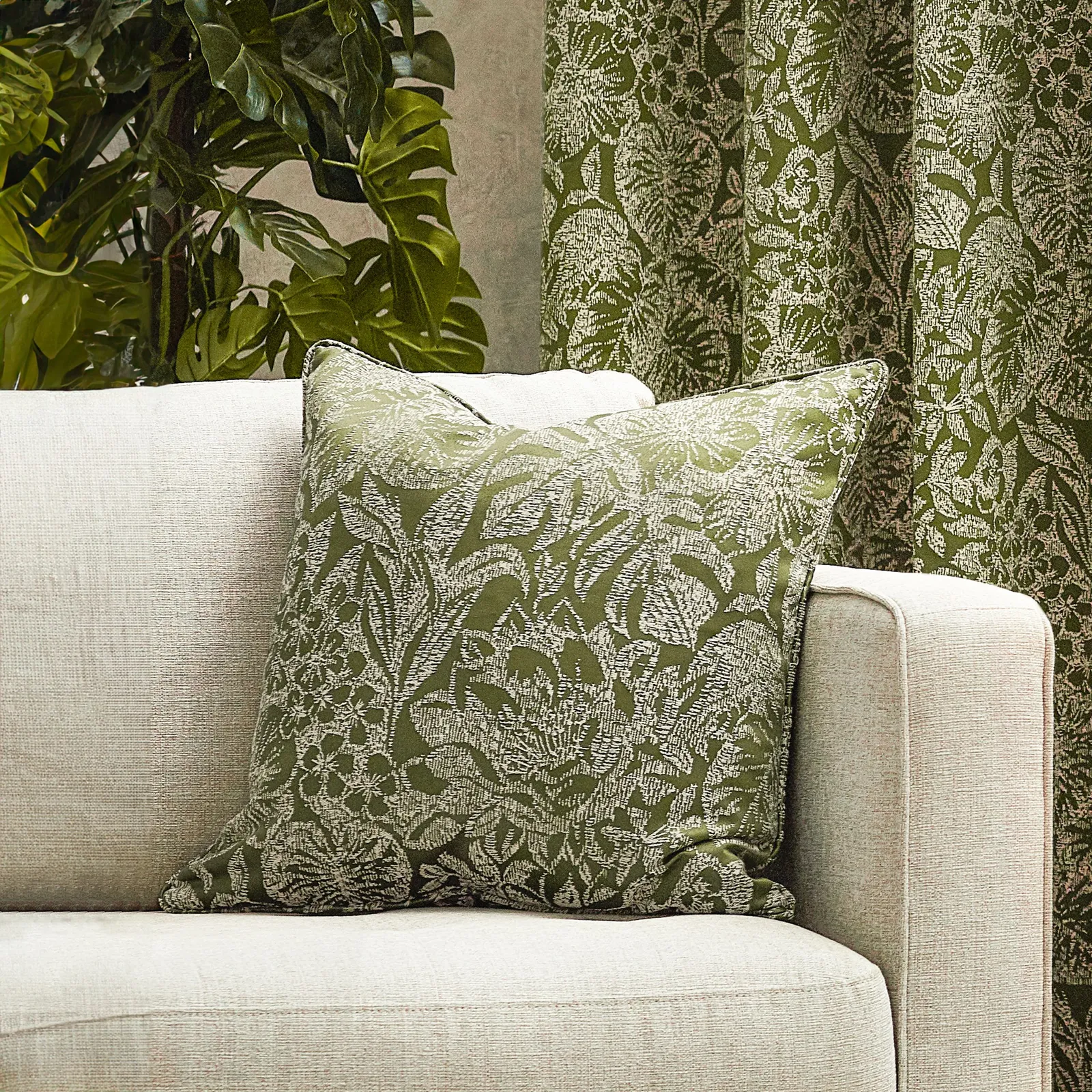 Wylder Nature Bali Botanical Jacquard Cushion in Olive
