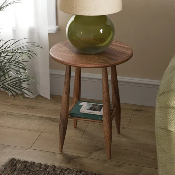 Haider Side Table with Shelf, Acacia Wood 2