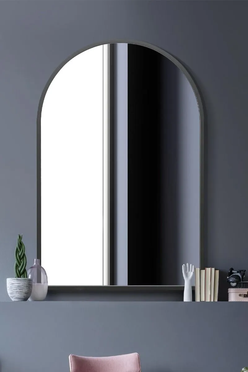 MirrorOutlet Black Metal Framed Arched Wall Mirror 47" X 31" (120CM X 80CM)