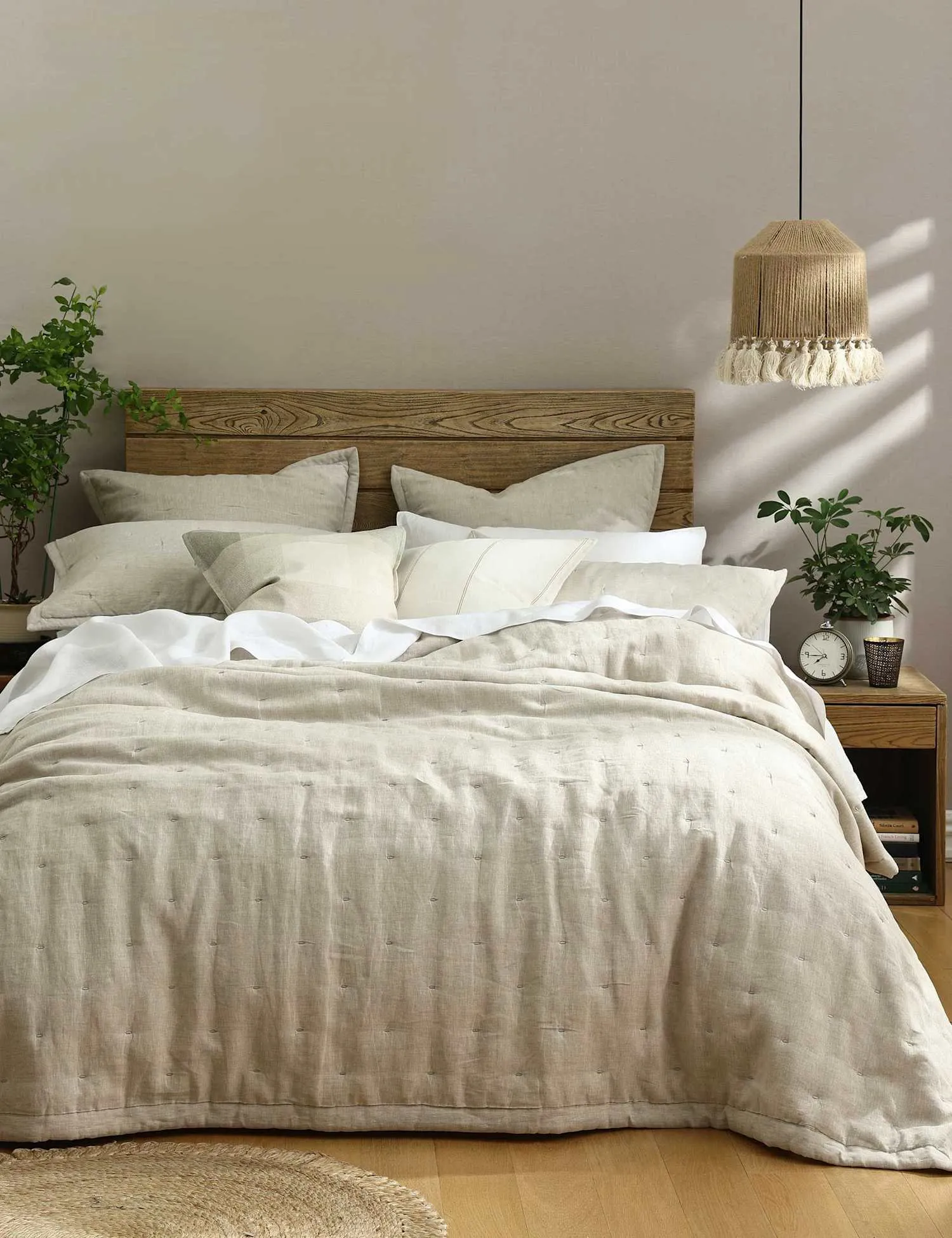 MM Linen Pure Linen Laundered Bedspread Set Neutral