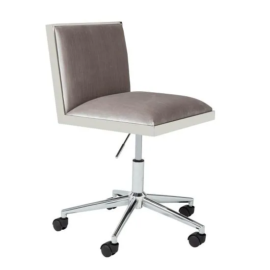 Apex Office Chair In Grey Velvet With Stainless Steel Frame