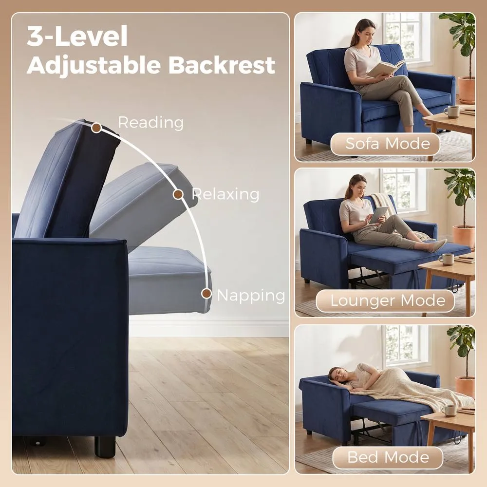 HOMCOM 2 Seater Sofa Bed, 3-in-1 Velvet Pull Out Sleeper Sofa, Dark Blue 5