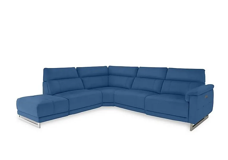 Moet Leather Power Recliner Chaise End Left Hand Facing Corner Sofa with Telescopic Headrests - Aegean - Sofas and Armchairs - In Time for Christmas