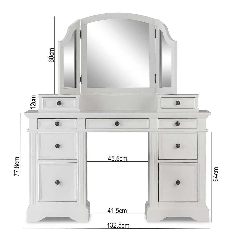 Statement Furniture Gainsborough White Dressing Table Set (Table, Top Drawers, Mirror) 3