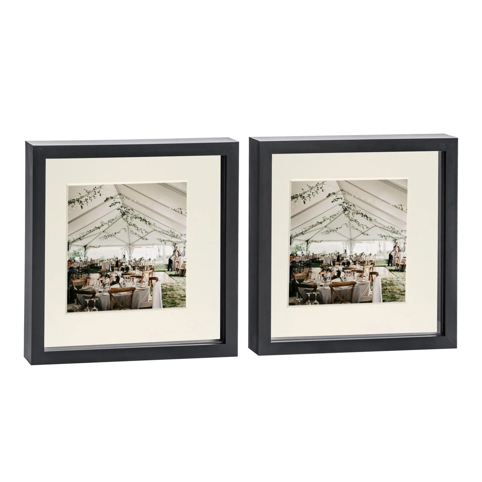 Nicola Spring 10x10" 3D Box Photo Frames 6x6" x2 in Ivory