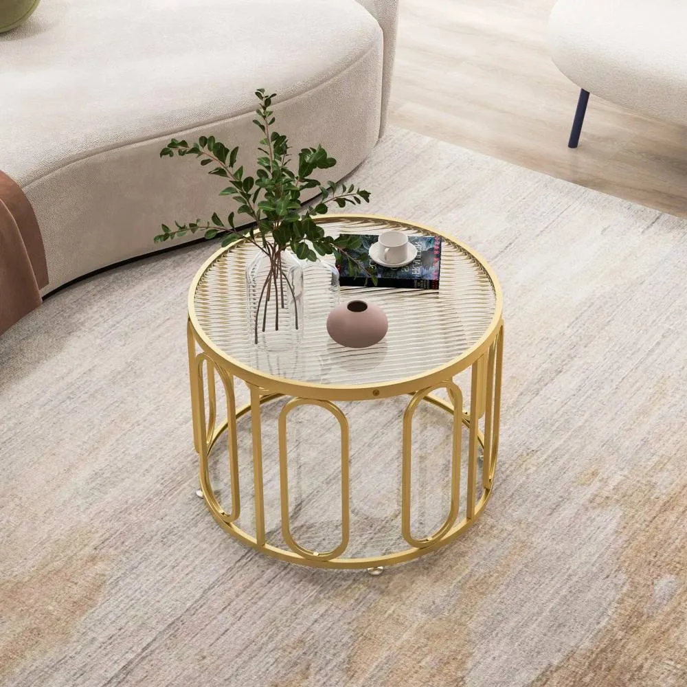 Costway 60cm Round Coffee Table 2-Tier Accent Table Modern Sofa Center Table in Gold 3
