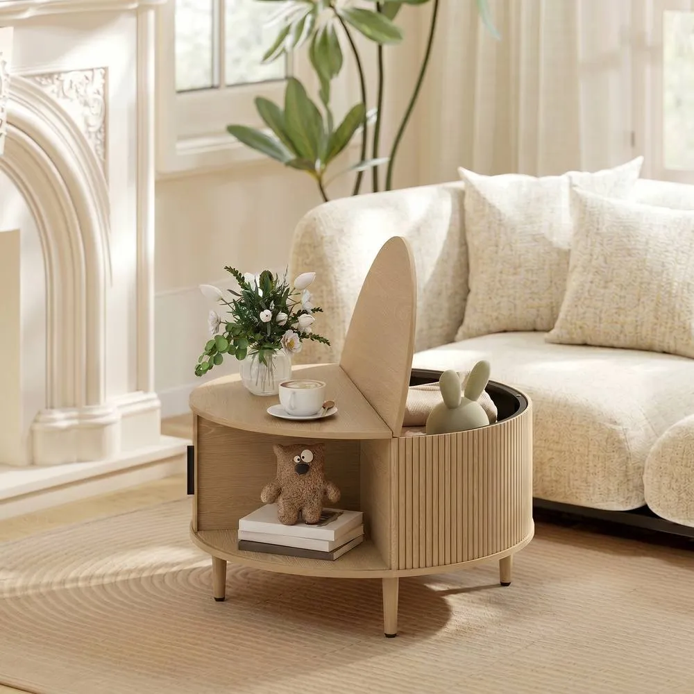 HOMCOM Coffee Table with Lift Top Sliding Door 80 cm Natural