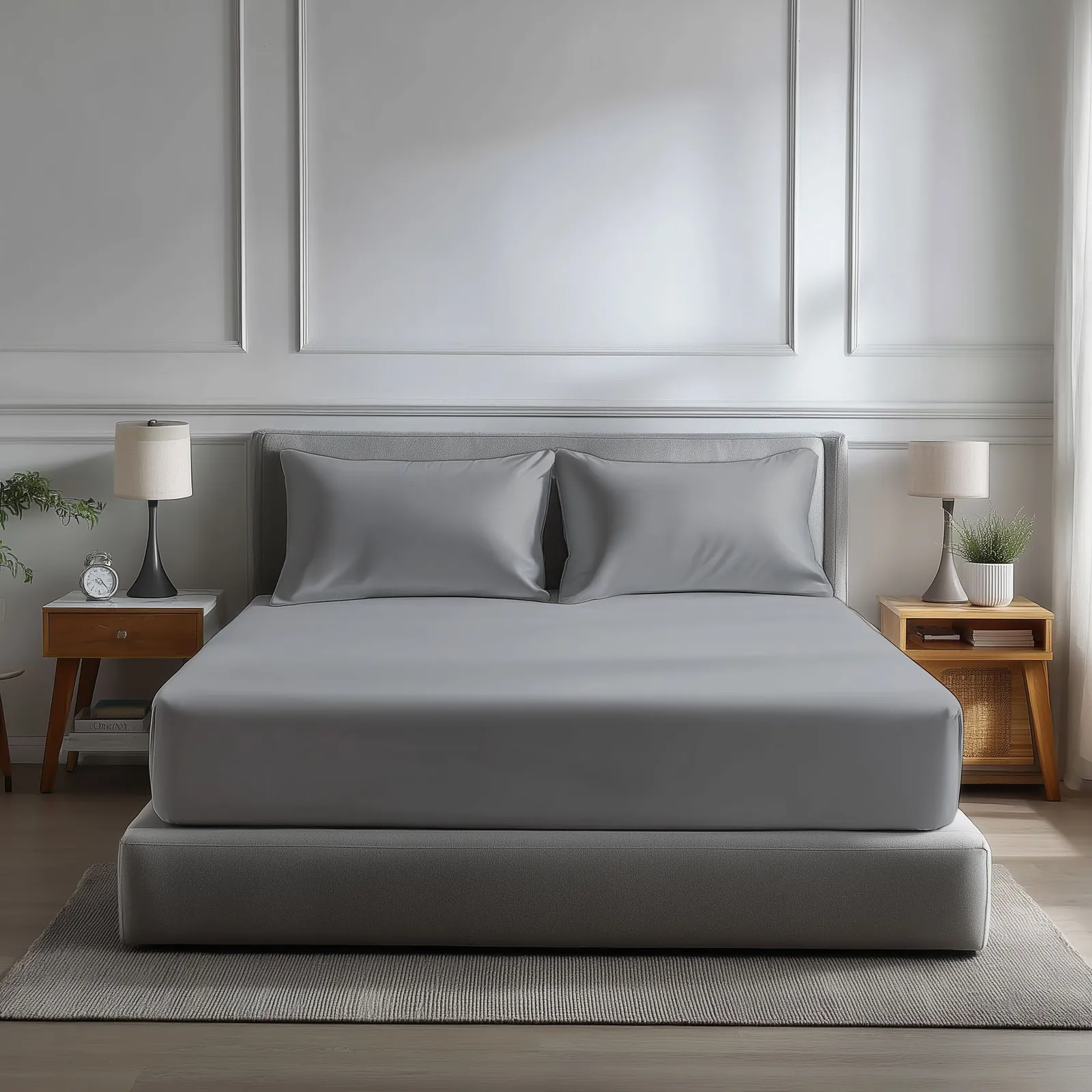 Snug City Microfibre Soft Touch Fitted Sheet 40cm Extra Deep Skirt Plain Dyed Bed Linen in Silver