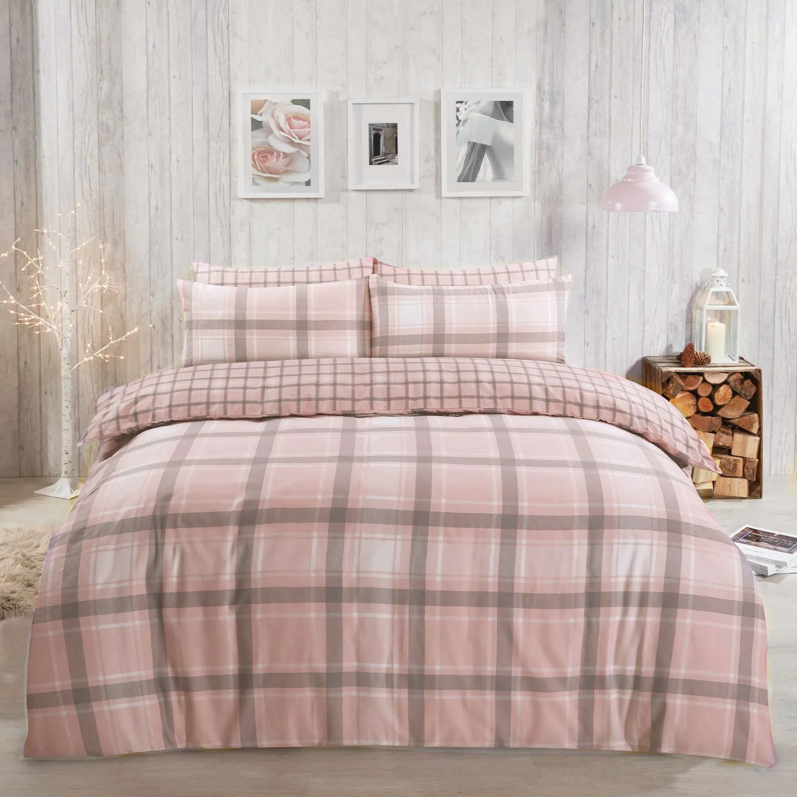 OHS Aspen 100% Brushed Cotton Duvet Cover with Pillowcase in Light Pink