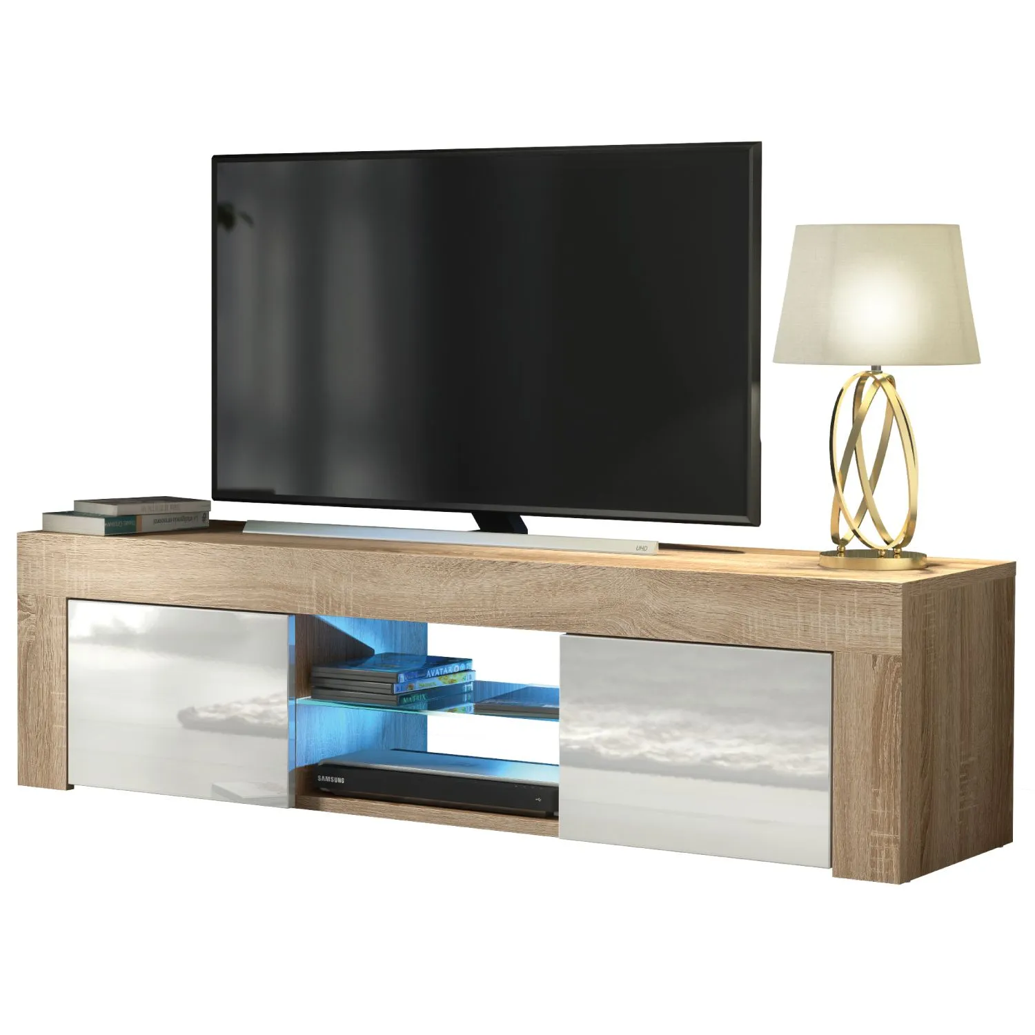 Creative Furniture Loom TV Unit 130cm - A Minimalist & Sophisticated Cabinet with Gloss Doors & LED Lights in Light Oak 6