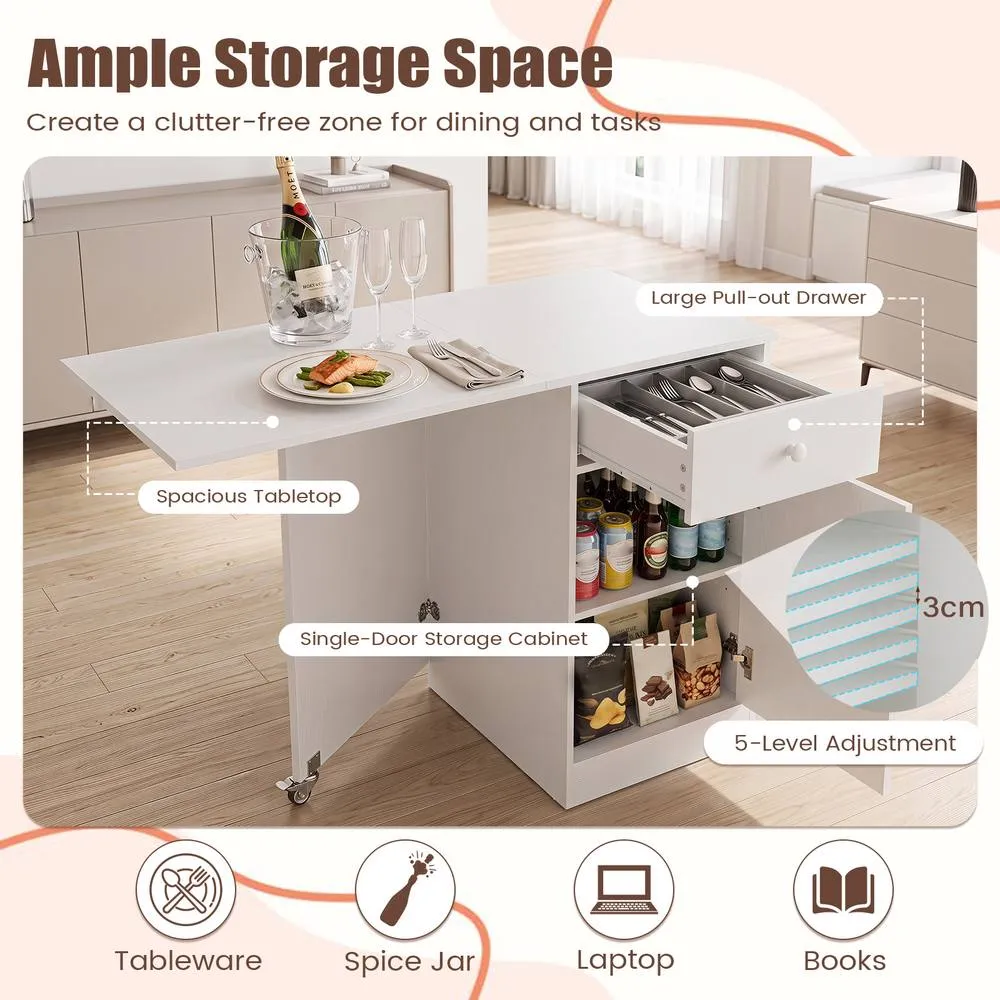 Costway Folding Dining Table Drop Leaf Table w/Drawer in White 6