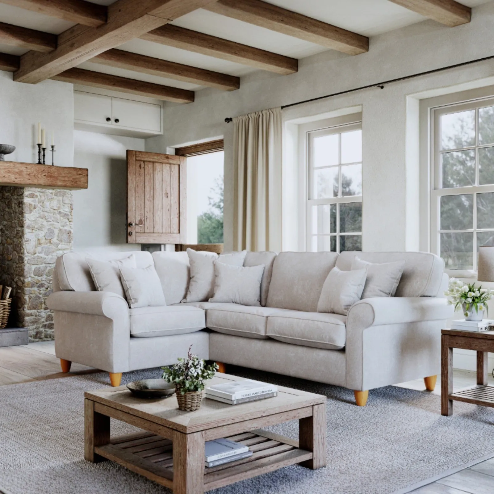 The Great Sofa Company Flora 1 Corner 2 Sofa Glory Pearl in Light Beige