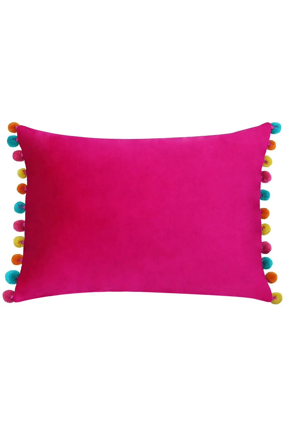 Paoletti Fiesta Soft Velvet Pom Pom Trimmed Cushion in Bright Pink