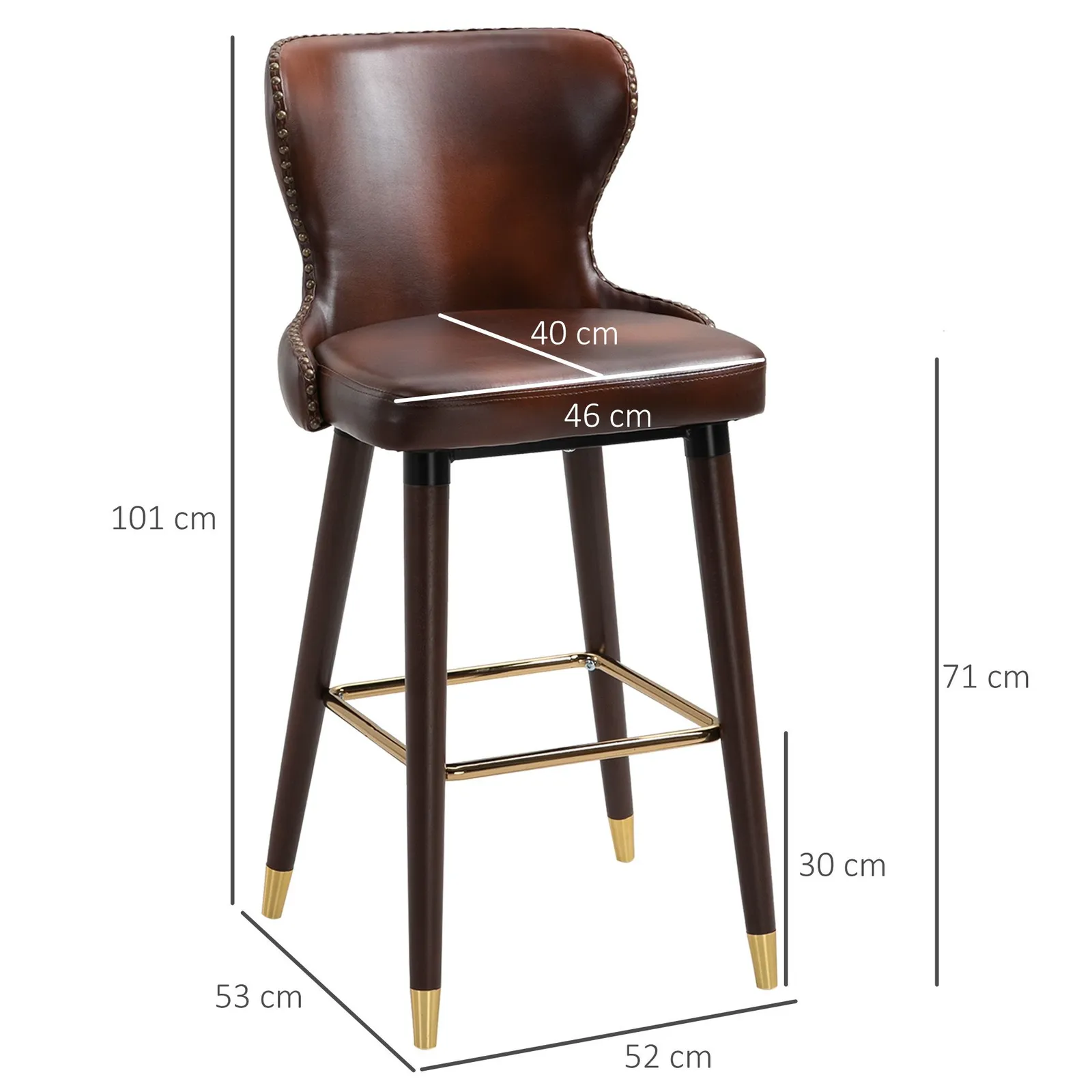 HOMCOM Bar Stools Set of 2, Dining Stools with Backrest, Footrest in Brown 3