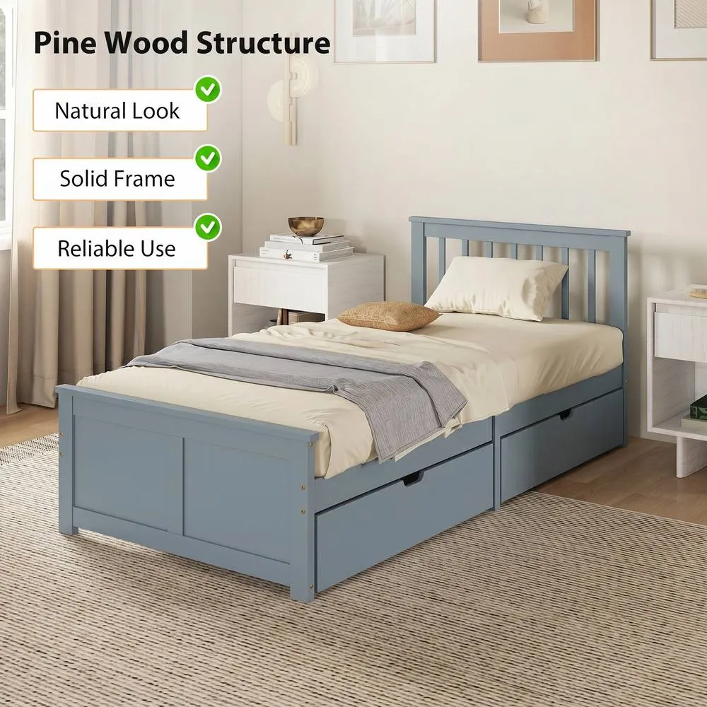 HOMCOM Storage Bed with 2 Drawers, Headboard, Wood Slat Support, Grey 4