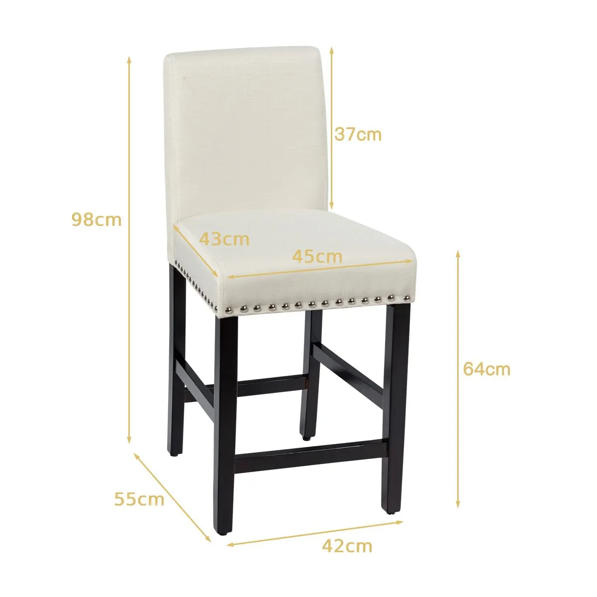 Costway Set of 2 Bar Stools Counter Height Chair Upholstered W/ Low Backrest & Wide Seat in Beige 2