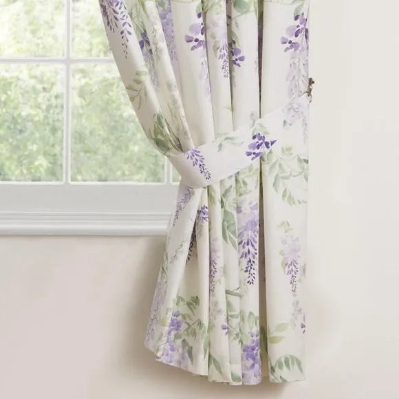Wisteria Lilac 168 x 183cm Pencil Pleat Curtains With Tie Backs 4