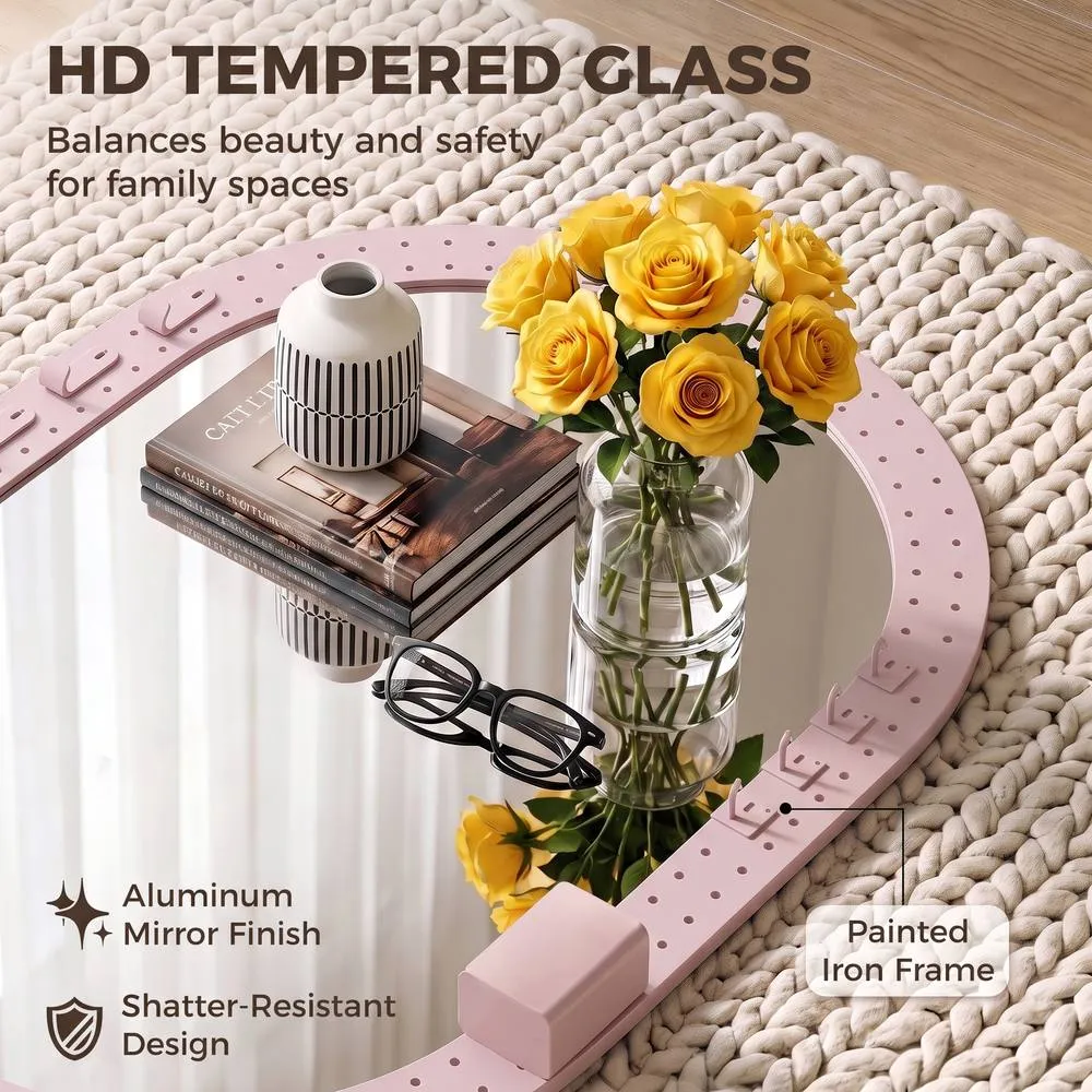 HOMCOM Oval Wall Mirror, 60 x 90 cm, Pegboard Frame, Wall-Mounted in Pink 6