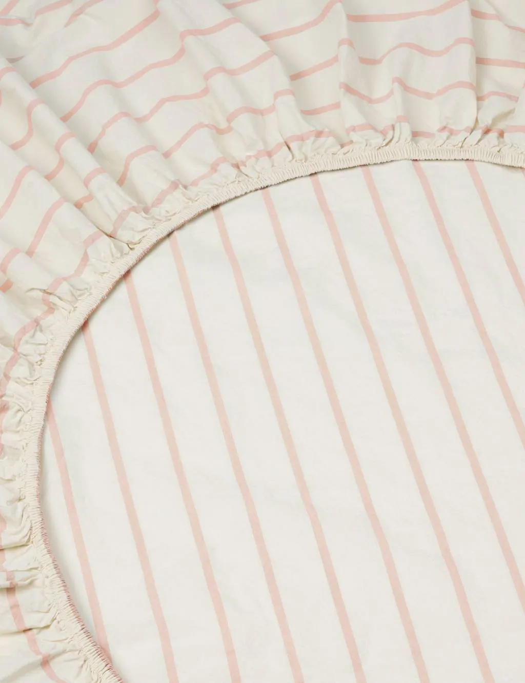 Piglet In Bed Pure Cotton Striped Fitted Sheet Pink Mix