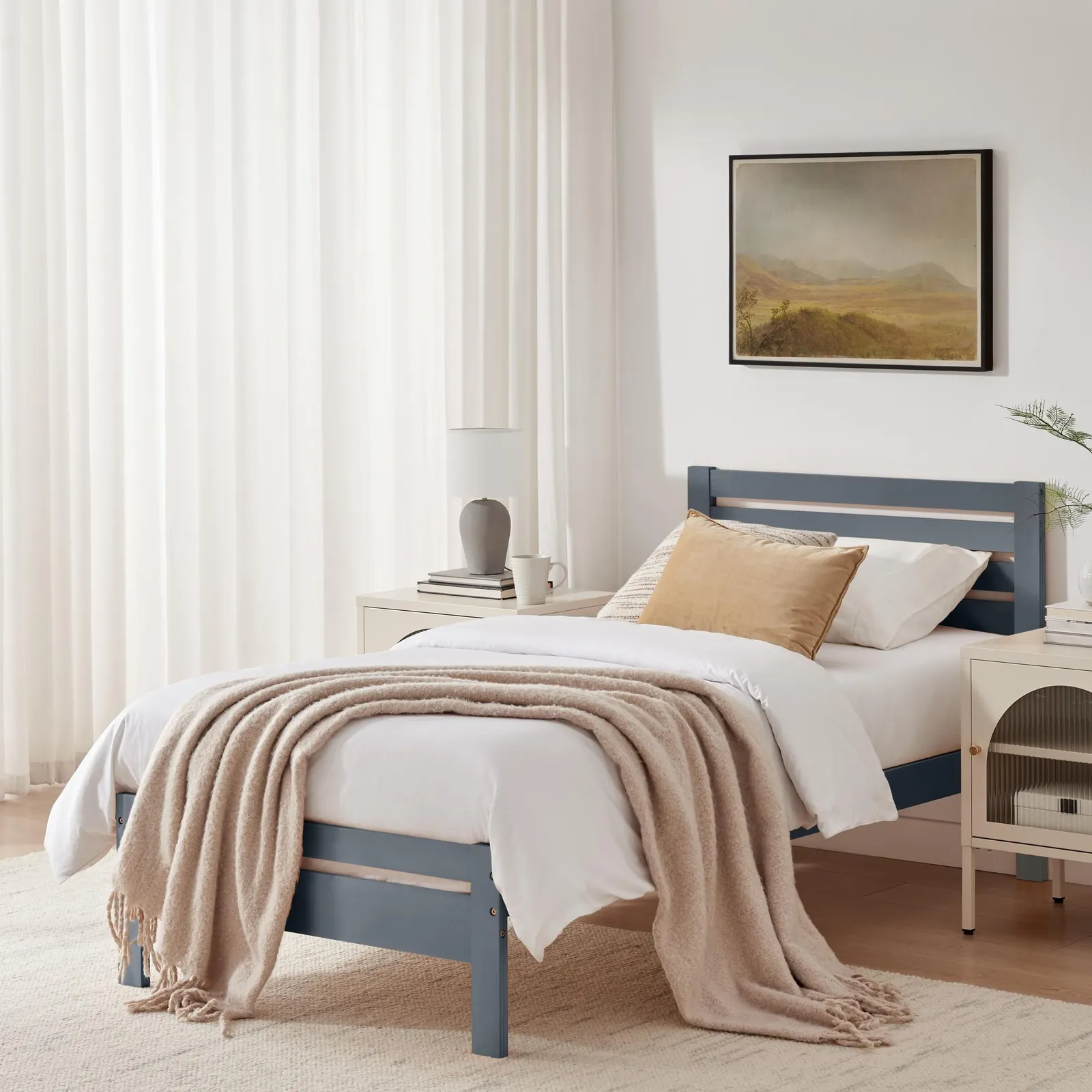 FurnitureboxUK Declan Solid Pine Single Bed Frame in Dark Grey 1