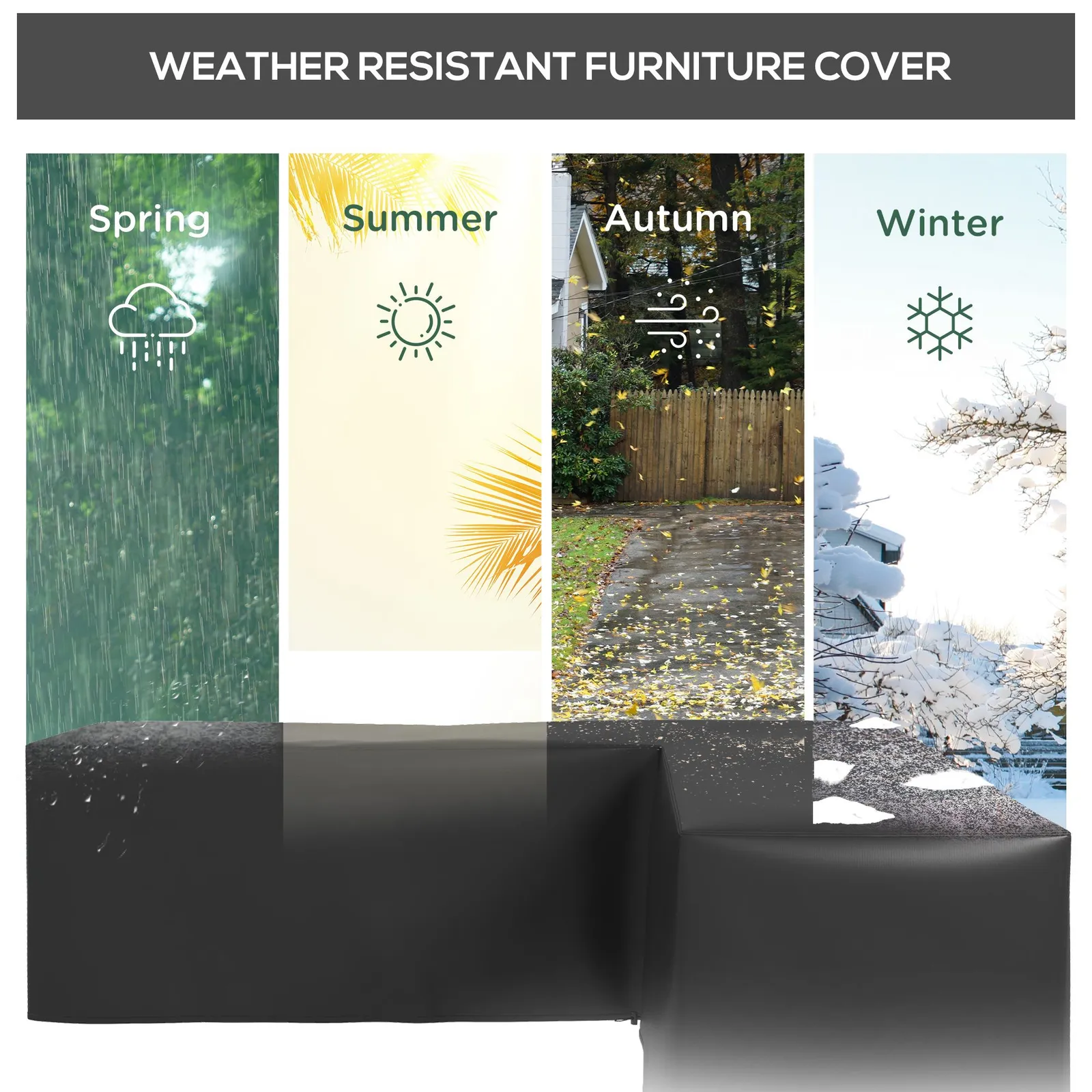 OUTSUNNY L-Shaped Garden Furniture Cover Oxford Fabric Corner Sofa Cover 250 x 250 x 79cm in Black 4