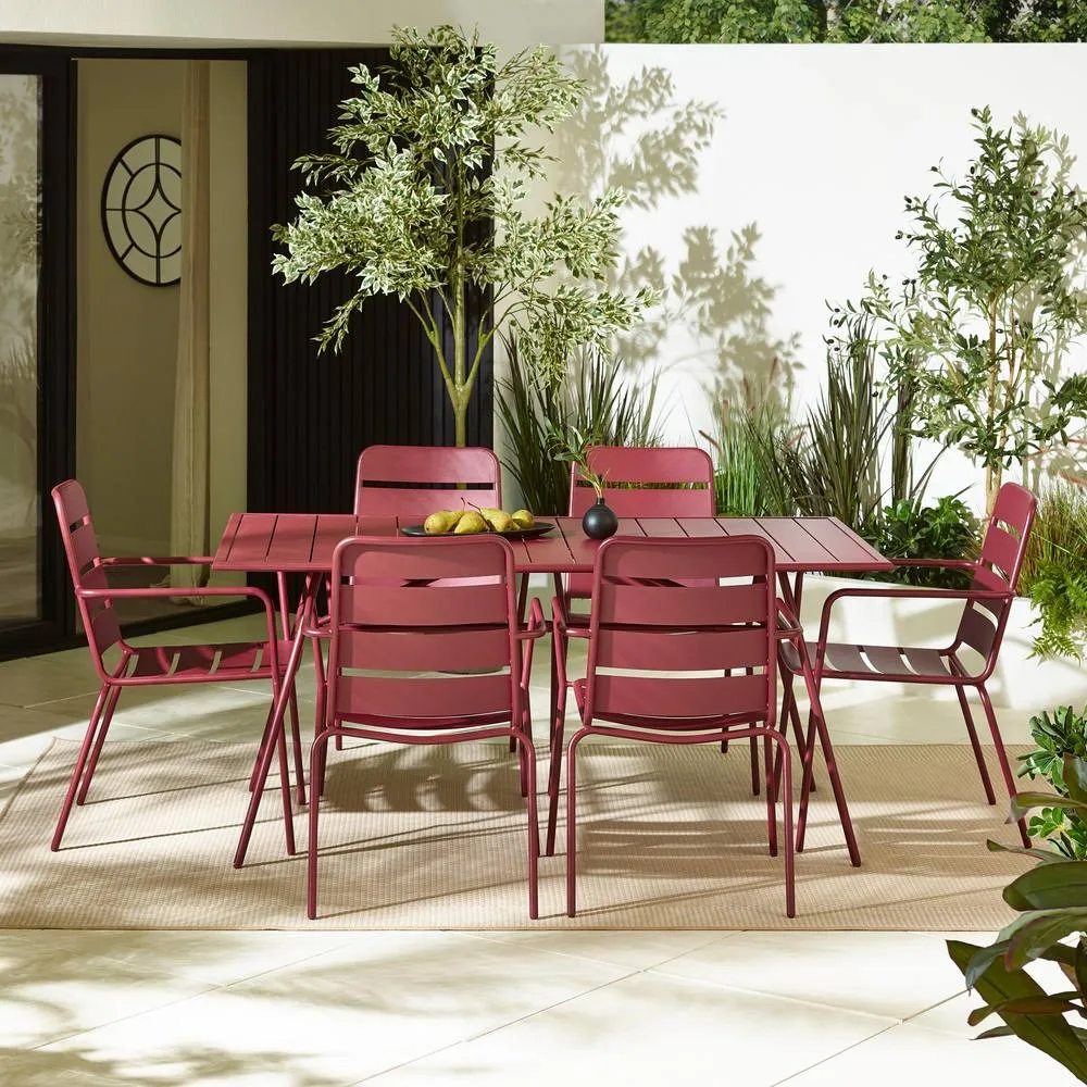 FurnitureboxUK Furniturebox UK Leros Metal 6 Seat Garden Dining Set in Red 5