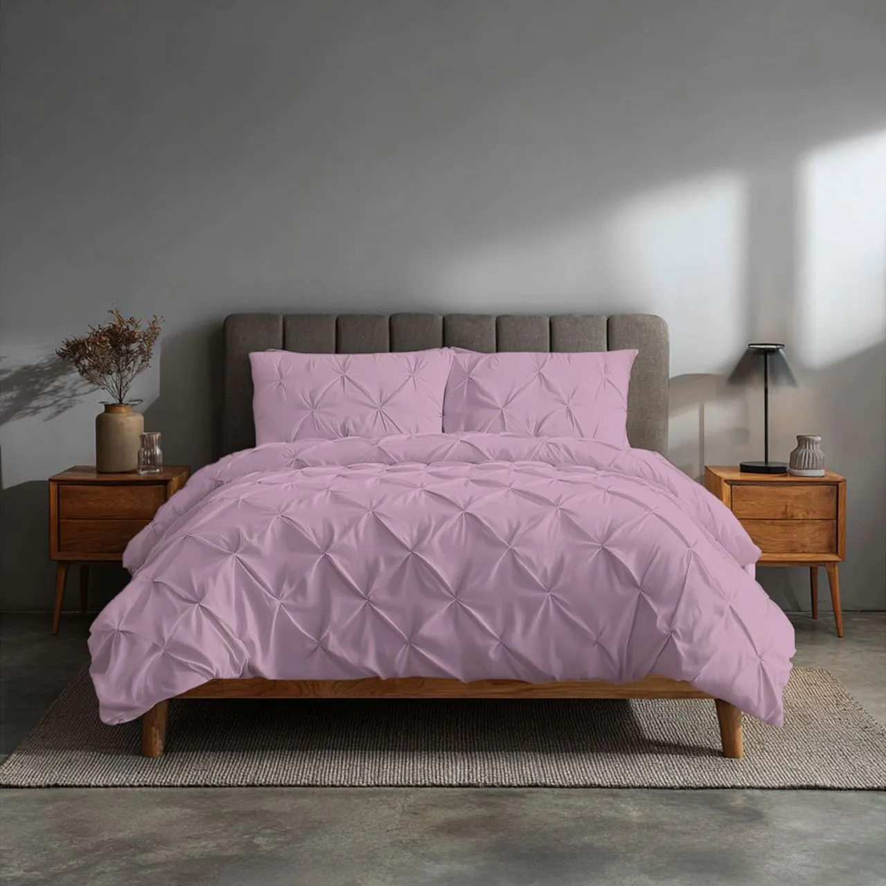 Snug City Pintuck Pinch Pleated Polycotton Duvet Cover & Pillowcase/s Set Bed Linen in Pink