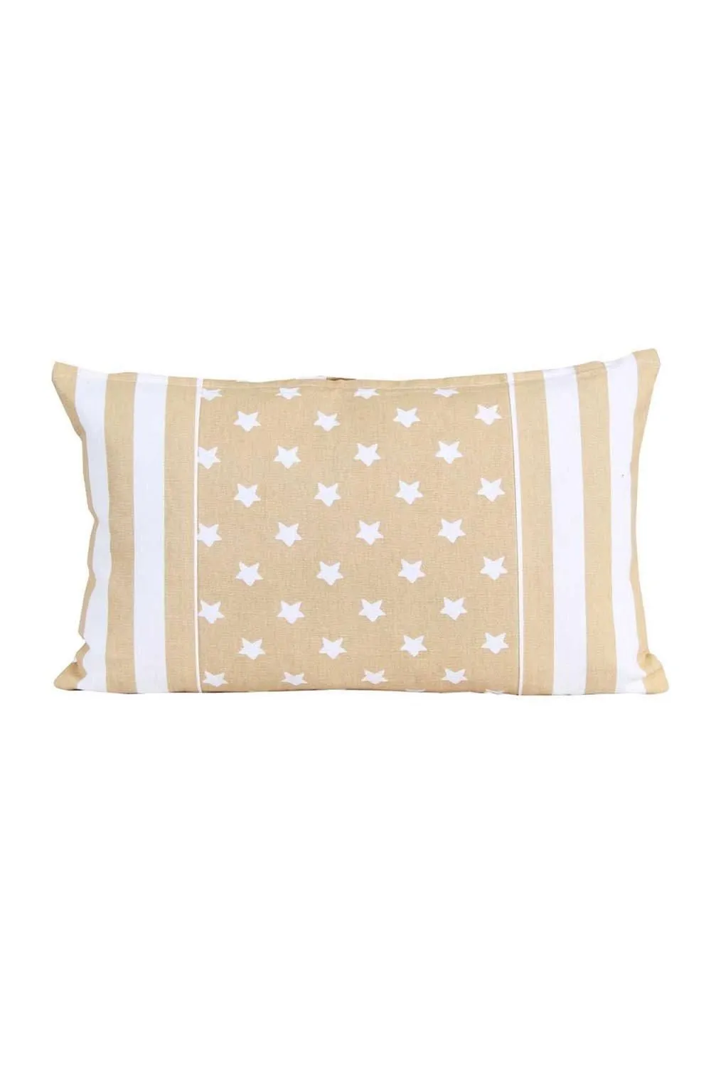 Homescapes Cotton Beige Stripe Border & Stars Cushion Cover 2
