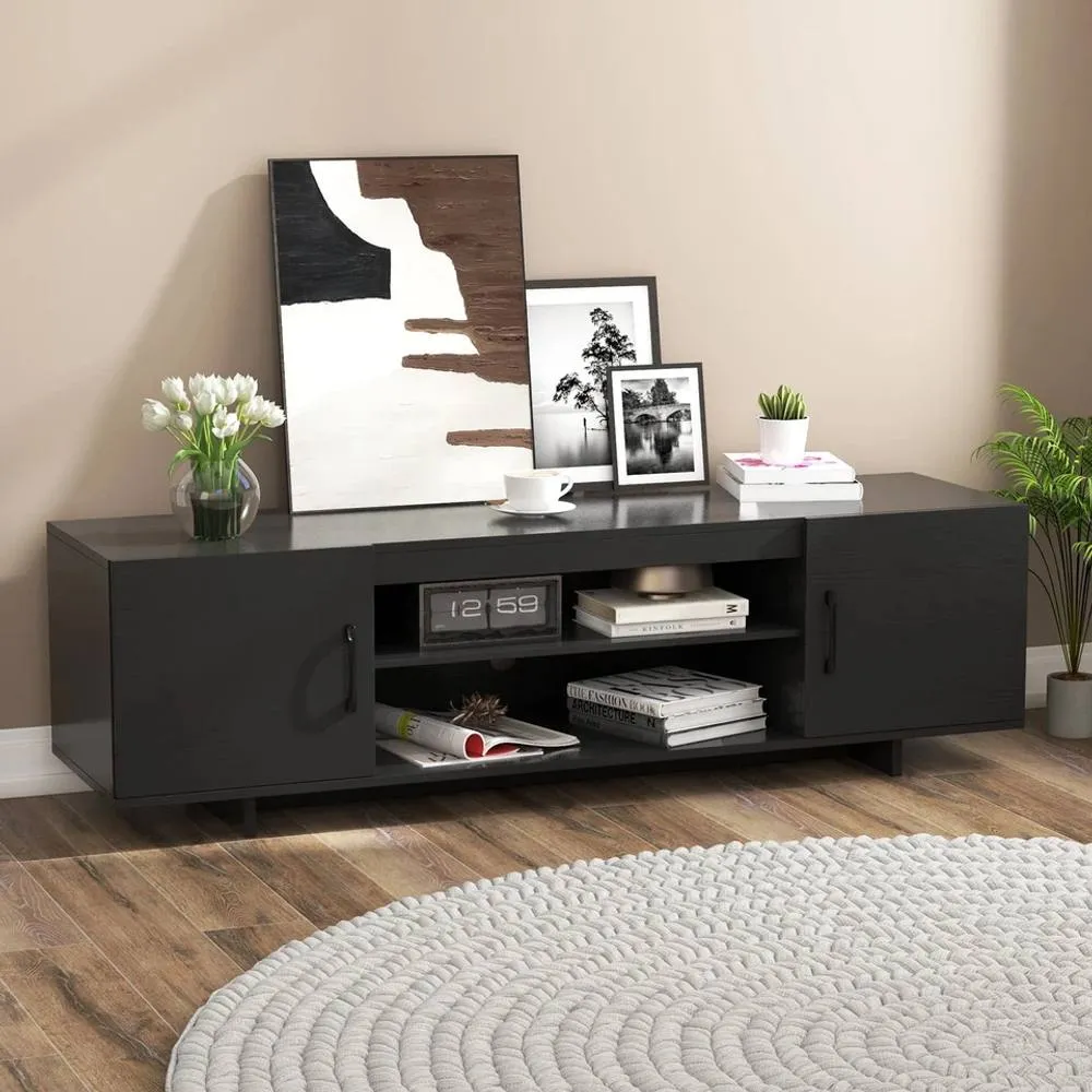 Costway 152 cm Entertain Center TV Stand for TVs up to 70 Inches in Black 4