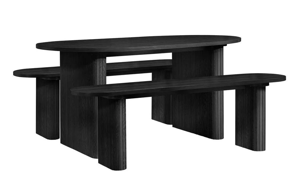 Birlea Axel Oval Fluted Dining Table With 2 Benches in Black 6