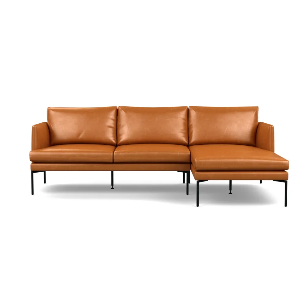 Heal's Matera Right Hand Facing Chaise Sofa Leather Stonewash Toffee 277 Black Feet 1