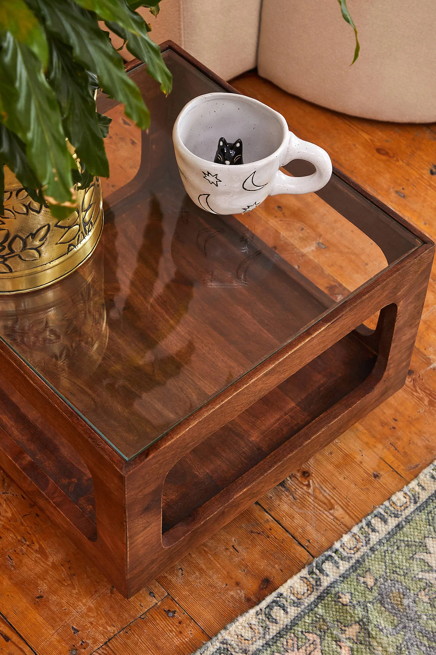 Cynthia Glass Top Square Coffee Table - Brown 2