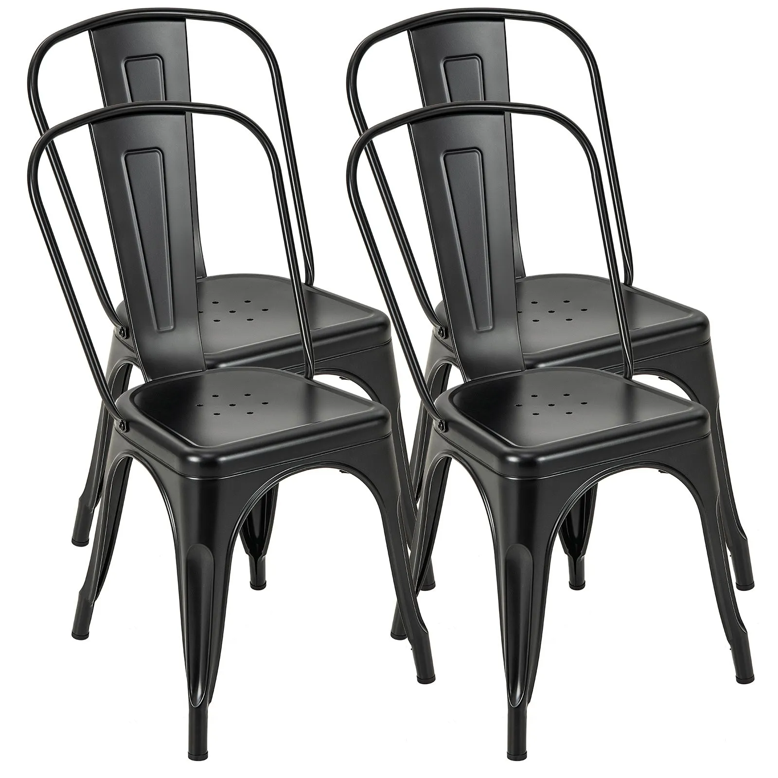 Costway 4PCS Stackable Dinning Chairs Industrial Metal Bar Stools with Removable Backrest in Black