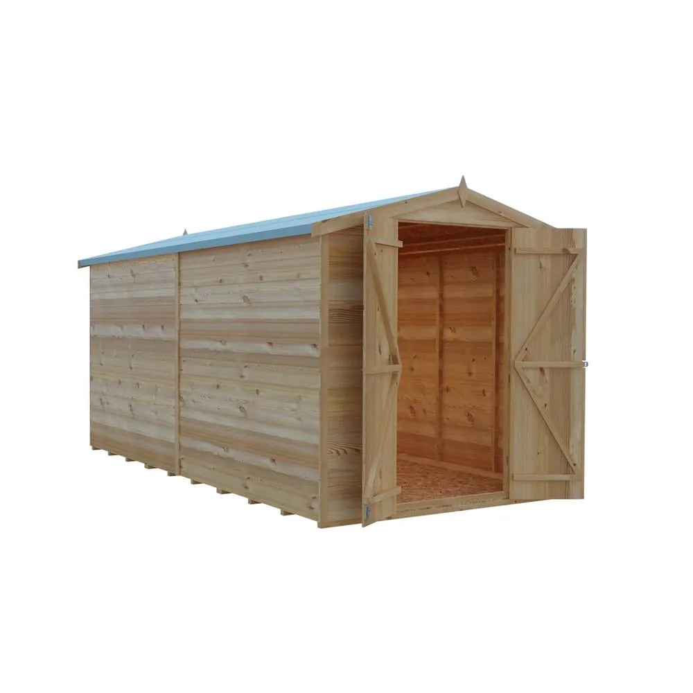 Shires Overlap Double Door Garden Shed - Dip Treated Approx 10 x 8 Feet in Brown 2