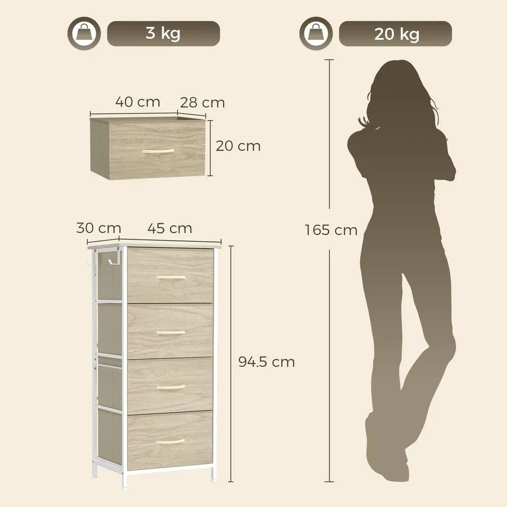 HOMCOM Fabric Chest of Drawers, 4 Drawer Dresser for Bedroom, Natural Wood in Brown 3