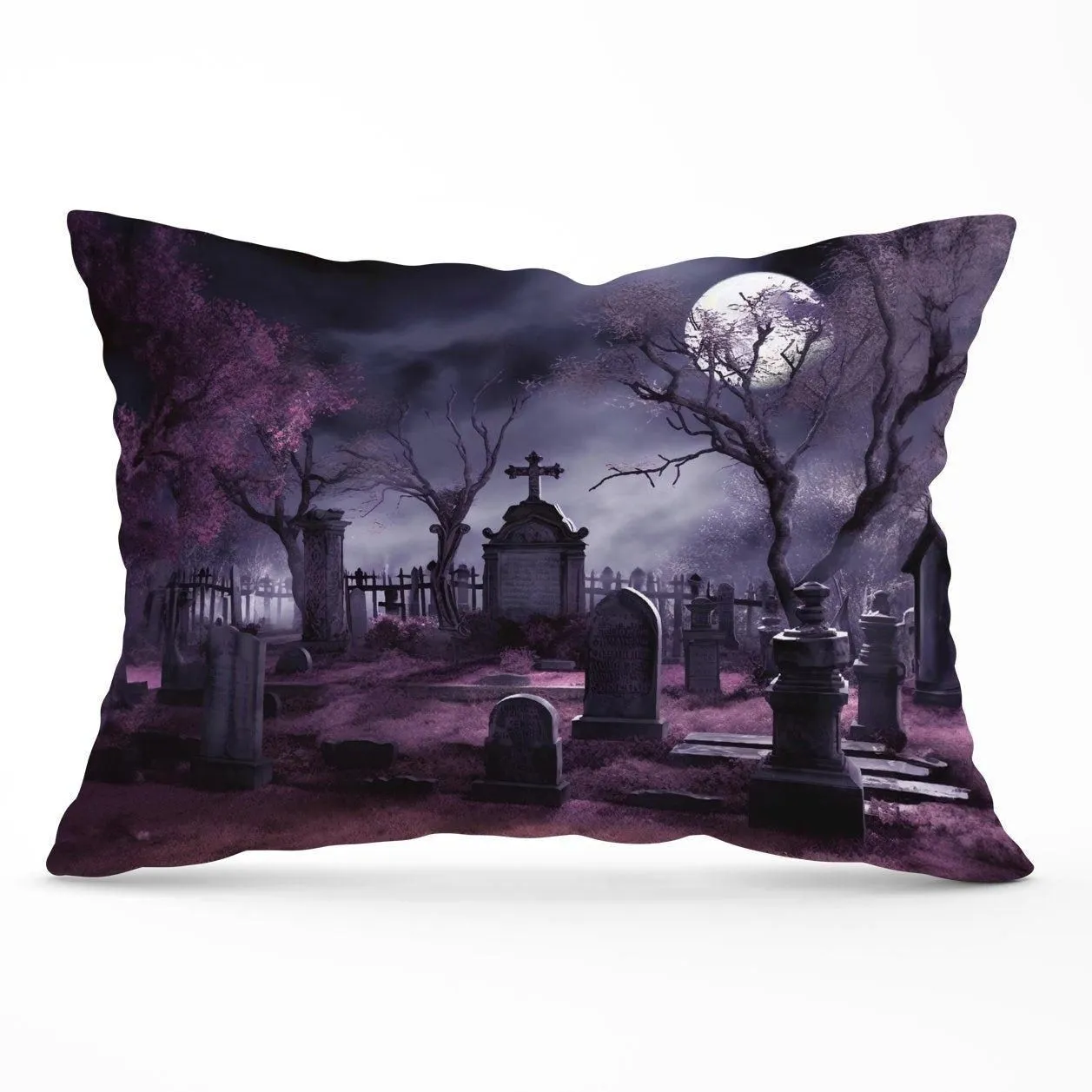 Warren Reed - Designer Witchs Moonlit Cemetery Design Cushions in Purple