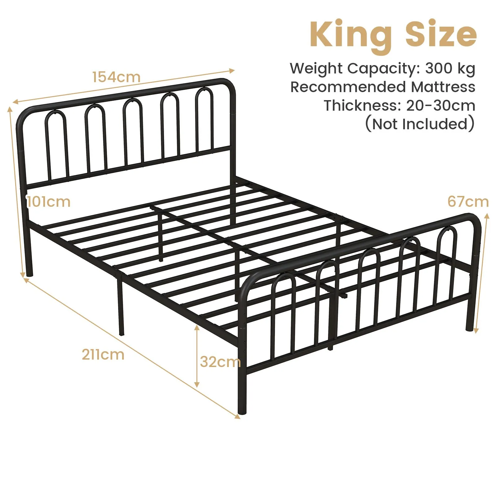 Costway King Size Metal Bed Frame with Headboard Platform Bed with Metal Slats Support in Black 2