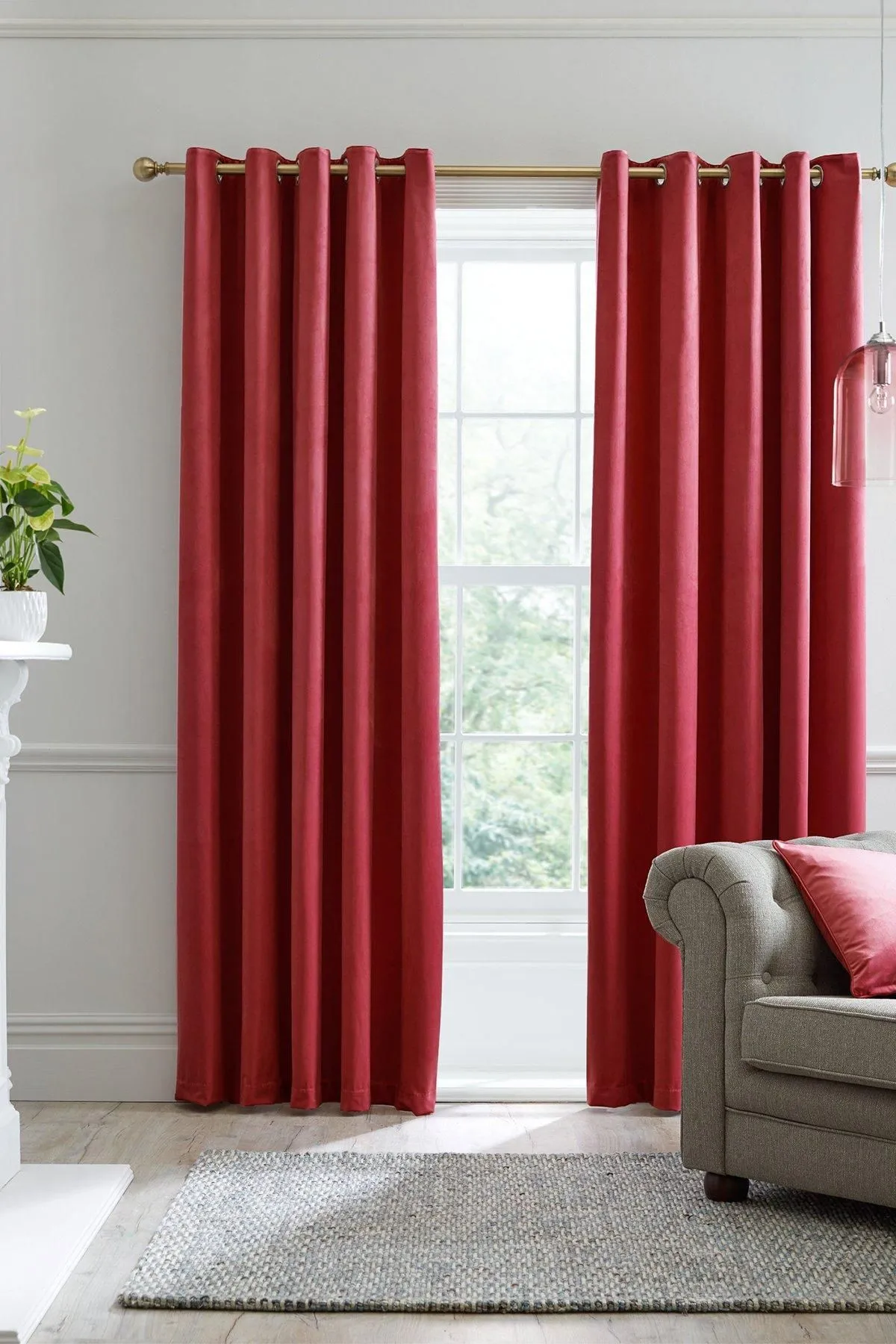 Laurence Llewelyn-Bowen 'Montrose' Velvet Blackout-Coated Pair of Eyelet Curtains in Burgundy