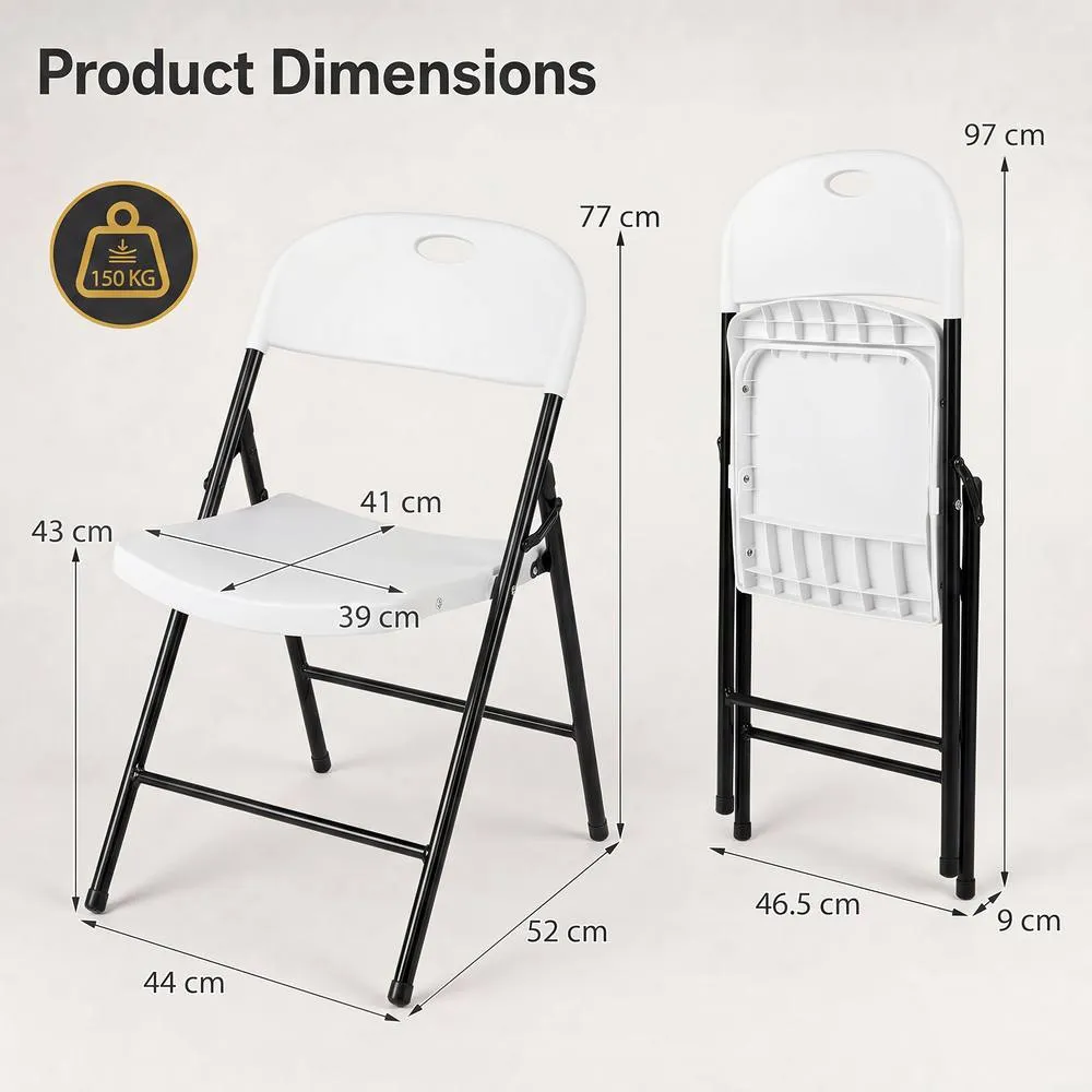 Costway Fold Plastic Chairs Set of 6 Commercial Seats w/ Curved PP Seat in White 3