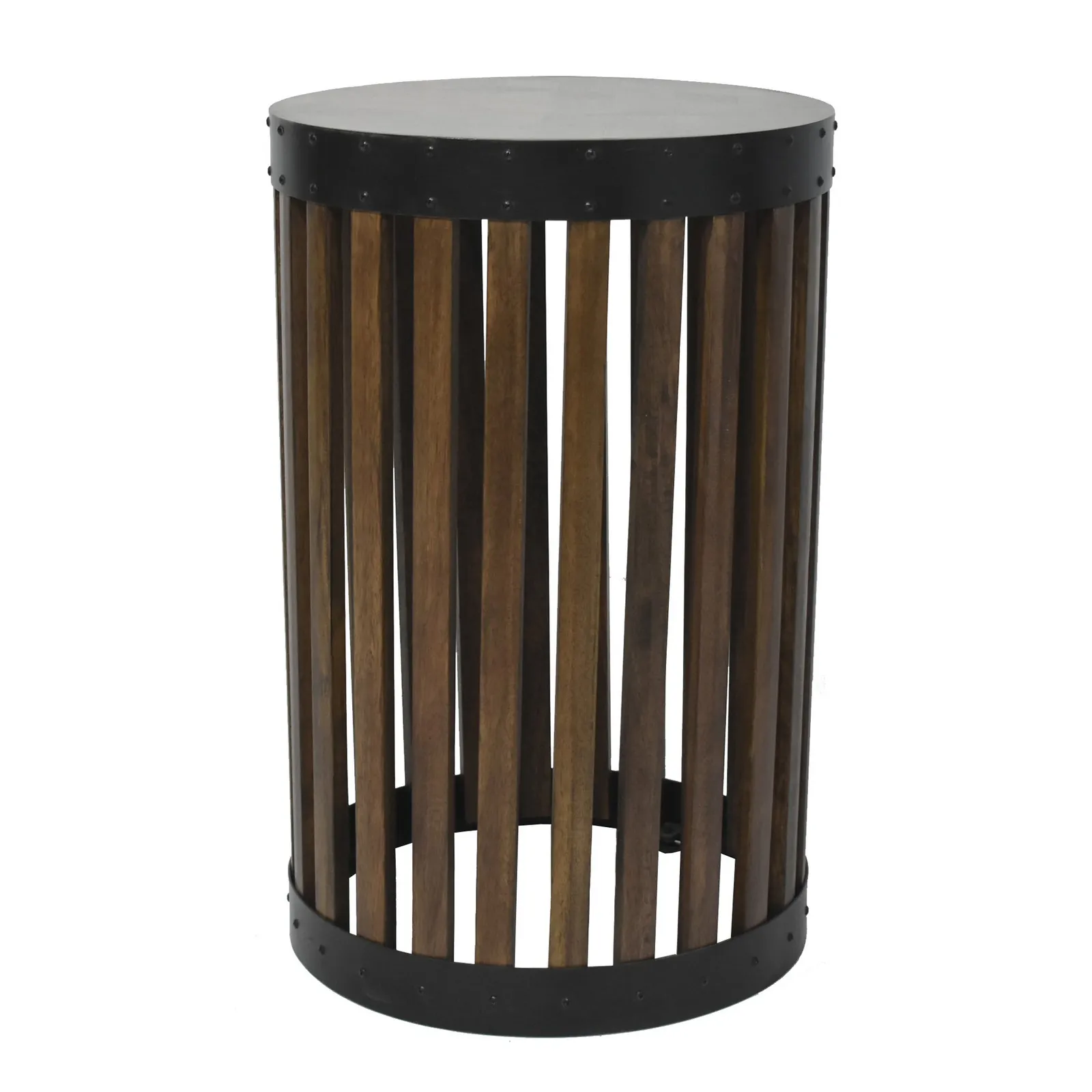 Farringdon Acacia Drum Side Table Brown
