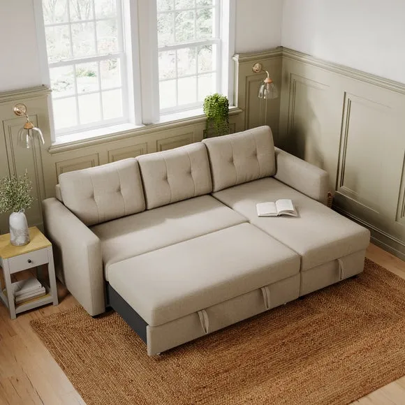 Barker Flatweave Trundle Corner Chaise Sofa Bed 4