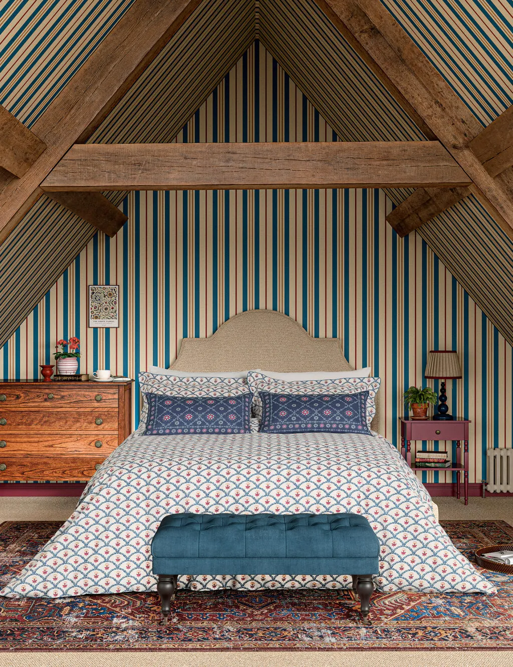 Joules Pure Cotton Floral Scallop Bedding Set Blue Mix